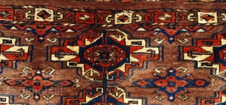 Large antique Turkmen, probably "Eagle Gul Group ii" torba or wedding trapping, with cotton in weft. Great wool quality and all natural dyes. Very good condition with only partially missing side cords  ...