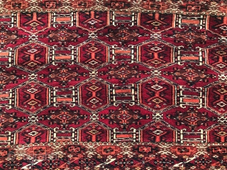 Turkoman Tekke chuval fragment in excellent condition. Very finely woven. Ends secured. Size is 52x82 cm.                 