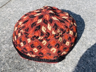 old Turkmen cap Embroidery in silk.                           