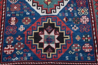 Late 19th C, Caucasian Kazak, Fantastic Color.                          