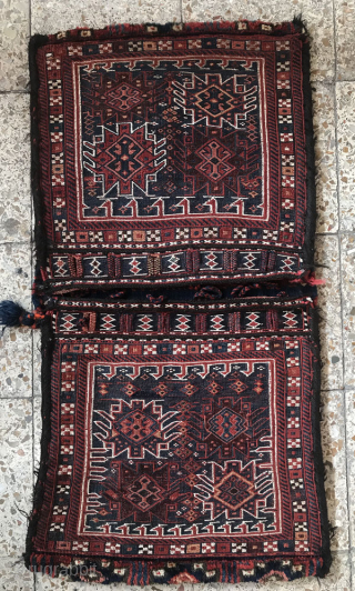 Bakhtiari sumac saddlebag based on wool frings,great condition,Size:107x54 cm                        