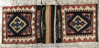 Armanian Saddlebag from Taleghan area,only a small repair in the bridge kilim corner that repaired carefully ,Size:139X56 cm               