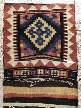 Armanian Saddlebag from Taleghan area,only a small repair in the bridge kilim corner that repaired carefully ,Size:139X56 cm               