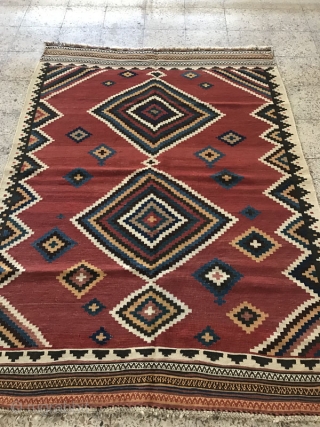 sw Persia double interlock kilim,Size:215x160 cm,after a hand wash a small hole in the field only were repaired carefully.              