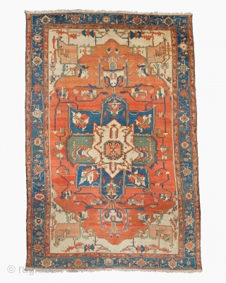 Persian Serapi Carpet circa 1880 size 282x423 cm as found condition // https://galleryaydin.com/product/antique-serapi-carpet-4/                    