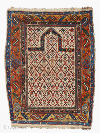 Shirvan Prayer Rug circa 1860 size 130x167 cm 

https://galleryaydin.com/product/shirvan-prayer-rug/                        