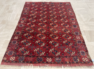 Early 19th Century Turkmen Tekke Main Carpet size 197x260 cm Mostly full pile and few small old repair               