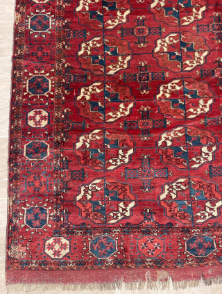 Early 19th Century Turkmen Tekke Main Carpet size 197x260 cm Mostly full pile and few small old repair               