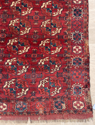 Early 19th Century Turkmen Tekke Main Carpet size 197x260 cm Mostly full pile and few small old repair               