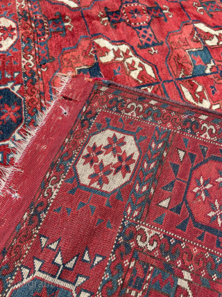 Early 19th Century Turkmen Tekke Main Carpet size 197x260 cm Mostly full pile and few small old repair               