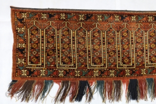 ca.1900 Rare design Ersari Torba missing one side, Size:41x127 cm 1.4x4.2 ft, Available for sale at my larta online net, please look at below link for more details and price,
https://www.larta.net/larta-online/rug.php?id=19&pid=645   