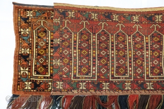 ca.1900 Rare design Ersari Torba missing one side, Size:41x127 cm 1.4x4.2 ft, Available for sale at my larta online net, please look at below link for more details and price,
https://www.larta.net/larta-online/rug.php?id=19&pid=645   