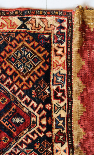 
Ca. 1910. 113 x 54 cm. Persian Qashqai Bag. Excellent condition, some wear on the border. Contrasting central medallion on dark blue.           