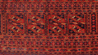 Ca.1900 98 x 40 cm Turkoman Salor Jolar in good condition. Fringe restored, small repair in the middle. Fine details on the multiple borders.         