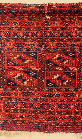 Ca.1900 98 x 40 cm Turkoman Salor Jolar in good condition. Fringe restored, small repair in the middle. Fine details on the multiple borders.         
