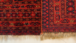 Ca.1900 98 x 40 cm Turkoman Salor Jolar in good condition. Fringe restored, small repair in the middle. Fine details on the multiple borders.         