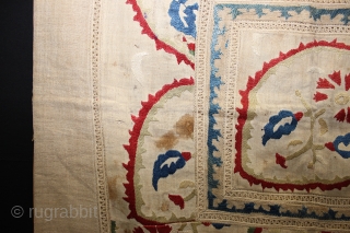 18 th century Turkish Suzani fragment,,size:62x65 cm  2.1x2.2 ft                       