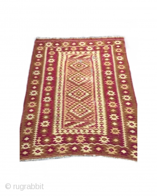 Late 19th Manastir Kilim has some old repair places 235 x 187 cm                    