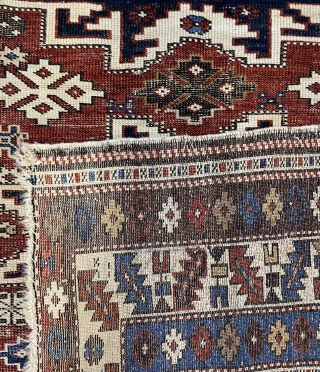 Lesghi Shirvan rug circa 1880 has loss ends, not any old repaired places. Size : 155 x 108 cm              