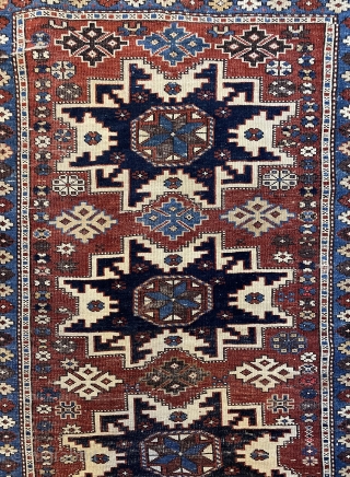 Lesghi Shirvan rug circa 1880 has loss ends, not any old repaired places. Size : 155 x 108 cm              