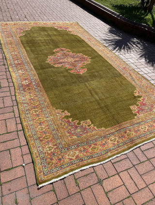 Antique Ziegler Mahal carpet circa 1890, natural olive green color. Size 435 x 235 cm. Please directly contact via e-mail : halilaalan@gmail.com // +90 534 330 38 48     