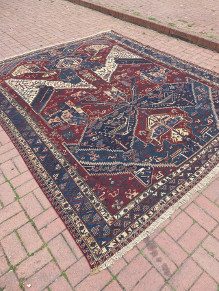 Caucasian dragon soumak carpet circa 1890, it has old repair places. Size : 320 x 265 cm. Please contact for more infos and pics. E-mail : halilaalan@gmail.com // WhatsApp : 0090 534  ...