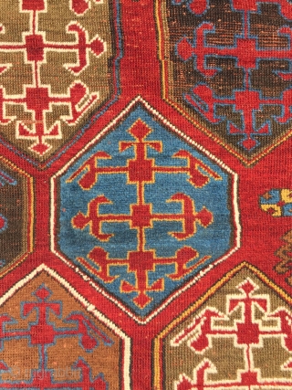 Bordjalu Rug with Armenian letter “Daghlik Karabagh” top side has missing couple of line.
Size : 293 x 155 cm              