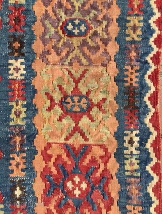 Middle of 19th Anatolian Zile Prayer Kilim with metal threads & charming colors. Size : 160 x 120 cm              