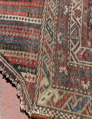 Circa 1880 southeast Persian kurdish tribe, probably Zanjan area Heybe or Qur-an cover with charming stripe design. All colors natural also good pile. Size 70 x 65 cm. Please contact directly via  ...