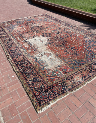 Ca. 1920 Karadja carpet, needs work. Size 9’3 x 13’11 ft
Please contact via : halilaalan@gmail.com                  