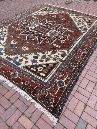 Antique Karadja Heriz circa 1900 around, lost ends on small border, edges are original. General condition is good. Size : 360 x 300 cm ( 9’10 x 11’9). Please don’t hesitate to  ...