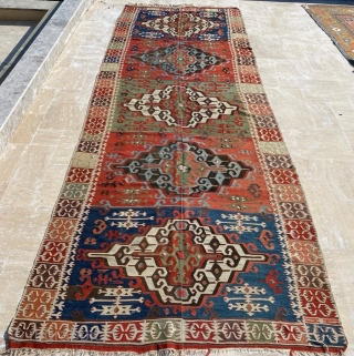 Central Anatolia Aksaray Kilim Circa 1870’s Size: 155x445 cm                        