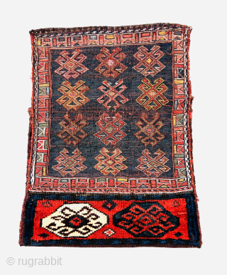 Wonderful Varamin somac bag circa 1880 all good natural colors With a knotted part in the center stunning red color…beautiful kilim In the back and perfect condition size 48x38 Cm
Please Contact this  ...