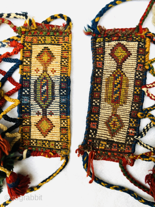 Rare Antique Qashqai Knee Bands | Circa 1880

This exceptional pair of antique Qashqai knee bands, dating back to around 1880, is a rare find. The bands retain their original braided cords and  ...