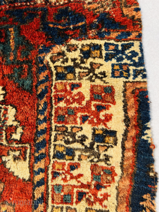 Kurdish rug  fragment mid-19th century, all wool with very attractive colors. Beautiful floral border.size 45x36Cm. Please Contact this email for more information.
hamidparsacarpet@yahoo.com          