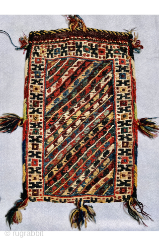 Beautiful Double face Afshar sumac spoon bag circa 1880,all good natural colors and very good condition 100% on wool size 45x30cm            