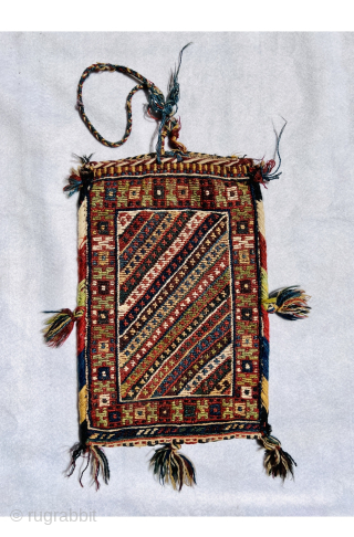 Beautiful Double face Afshar sumac spoon bag circa 1880,all good natural colors and very good condition 100% on wool size 45x30cm            