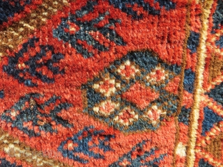An unusual Ersari torba with what appears to be mirrored totemic figures flanked on either side by schools of fish swimming towards the center. Of course, a stylized floral interpretation is also  ...