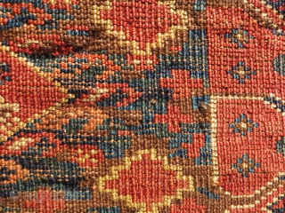 An unusual Ersari torba with what appears to be mirrored totemic figures flanked on either side by schools of fish swimming towards the center. Of course, a stylized floral interpretation is also  ...