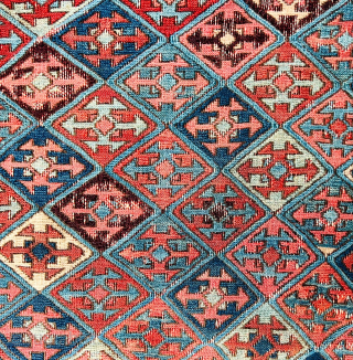 Antique Shahsavan soumak Bag front, 60 x 56 cm., 19th c. All natural dyes and in good condition,Very floppy feel .  Please Contact this email for more information.
hamidparsacarpet@yahoo.com    