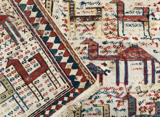 Caucasian Verneh 1870 circa,animal caravan horse,cotton foundation with some damage(Clear in the pictures) all drawings made with soumac technique,size150x61cm              
