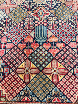 “Antique Kashan rug fragment with extremely fine weaving, made of high-quality kork wool, featuring a design inspired by Qajar-era ceramics. The original outer border of the piece has been lost.”170x92cm Please Contact  ...