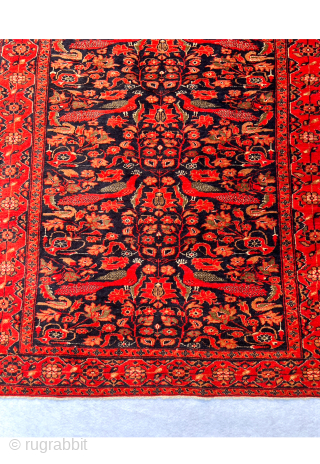 Bird Garden Farahan Antique Rug, circa 1900 This exquisite rug in very good condation ,woven in Farahan at the dawn of the 20th century, is inspired by an imagined garden and vividly  ...