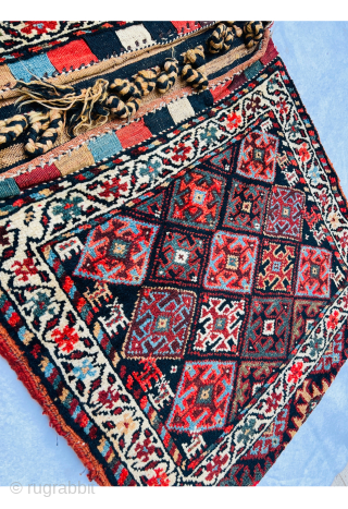 complete Varamin Khoorjin circa 1880 With very beautiful animals woven on both sides and looking towards the center., the field is covered in a diamond lattice containing cruciform designs with natural saturated  ...