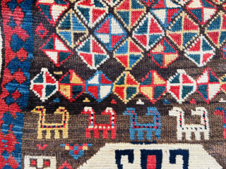 Antique Shahsevan Hashtroud Miyaneh runner, circa 1880, size 310x95 cm (122x37 inches), with attractive animal and decorative motifs on a natural brown wool background. Please contact this email for more information: hamidparsacarpet@yahoo.com 