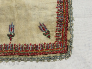Persian small prayer textile , silk and cotton embroidery on cotton. size 30x21cm                    