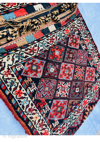 Magnificent Varamin Khoorjin circa 1880 With very beautiful animals woven on both sides and looking towards the center., the field is covered in a diamond lattice containing cruciform designs with natural saturated  ...