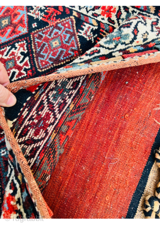Magnificent Varamin Khoorjin circa 1880 With very beautiful animals woven on both sides and looking towards the center., the field is covered in a diamond lattice containing cruciform designs with natural saturated  ...