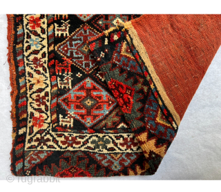 Magnificent Varamin Khoorjin circa 1880 With very beautiful animals woven on both sides and looking towards the center., the field is covered in a diamond lattice containing cruciform designs with natural saturated  ...