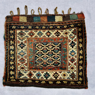 Very unusual Varamin bag circa 1870s with Salor Turkmen Aksu design in the medallion,wool on wool and in very good condition Size 60x52cm          